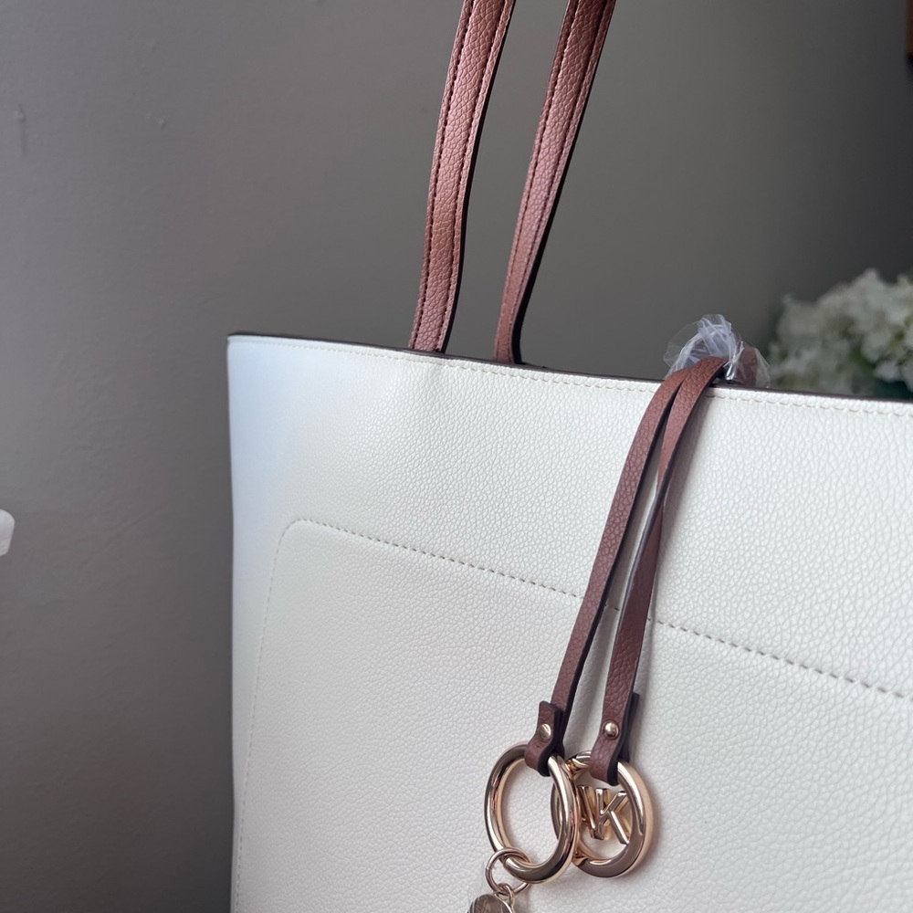 Anne Klein White and Brown Tote Bag with Structured Design - Picture 3 of 5